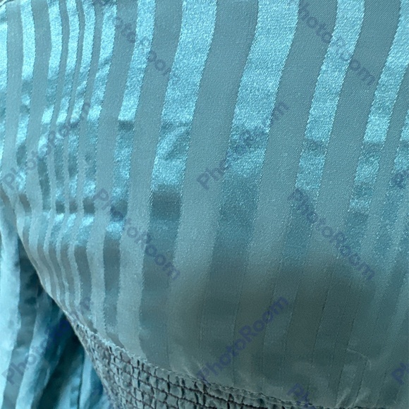 Fossil Women's Teal Striped Silk Sheer Short Sleeve Blouse Size Small - Picture 3 of 5